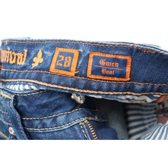 Rock Revival Womens Gwen Easy Boot Jeans Low Rise Flap Pocket 28x28 Dark Wash - Picture 3 of 6